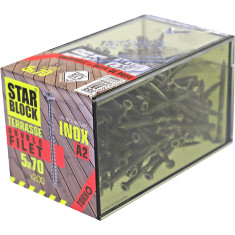 Vis terrasse Inox A2 - 5x70 - double filet - boîte de 200 - STARBLOCK